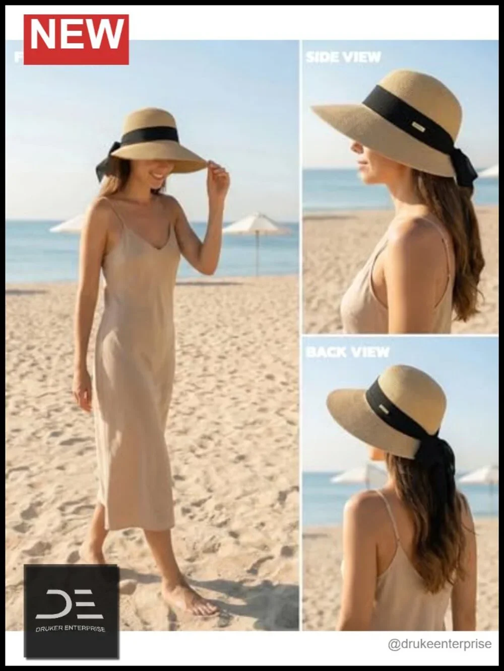 Packable Floppy Sun Hat for Women, Wide Brim Foldable Beach Hat with Sweatband,